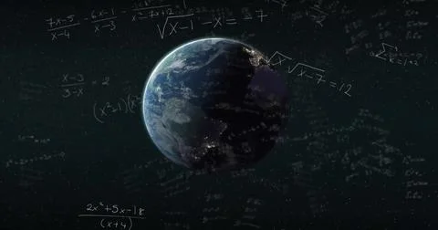 Image of financial data processing over globe on blue background Foto stock