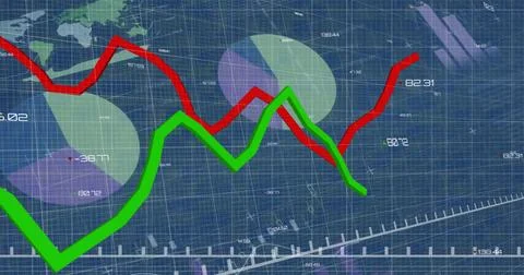 Image of financial data processing over grid and dark background Foto stock