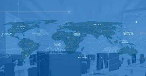 Image of financial data processing over computers and world map Stock Photos