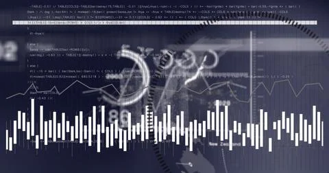 Image of financial data processing over dark background Stockfoto's