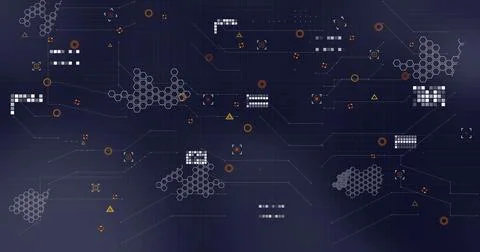 Image of financial data processing over dark background Foto stock