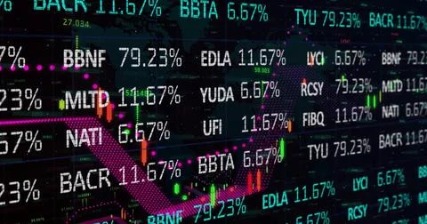 Image of financial data processing over black background 写真素材