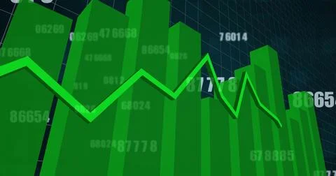 Image of financial data processing over grid on black background Stock Photos