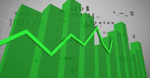 Image of financial data processing over grid on grey background 写真素材