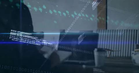 Image of financial data processing over caucasian businessman in office Stock Photos