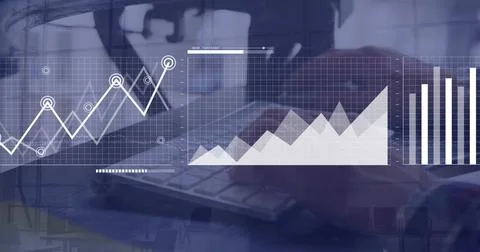 Image of financial data processing over caucasian businessman using computer Stock Photos