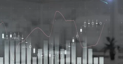 Image of financial data processing over empty office Stock Photos