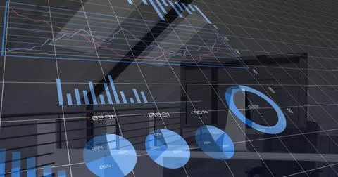 Image of financial data processing over empty room Stock Photos