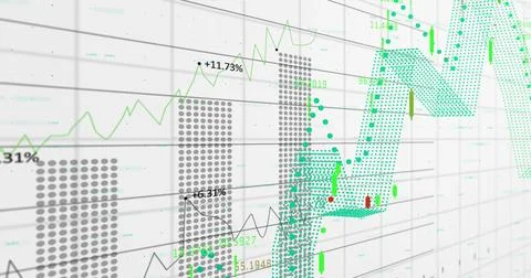 Image of financial data processing over grid on white background Stock Photos