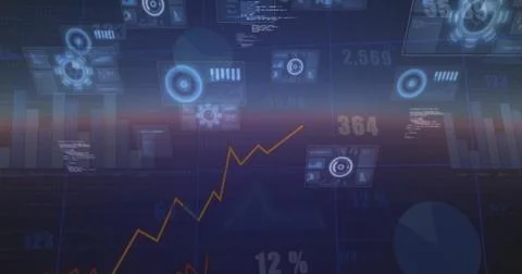 Image of financial data processing over dark background Stock Photos
