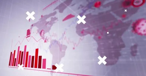 Image of financial data processing over lines and shapes on black background Stock Photos
