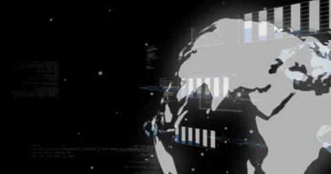 Image of financial data processing over globe on black background Foto stock