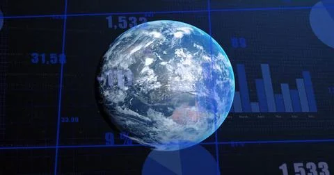 Image of financial data processing over globe Stock Photos
