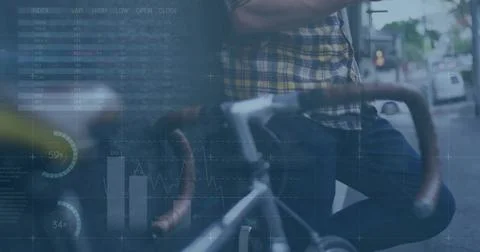 Image of financial data processing over caucasian man 스톡 사진