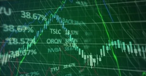 Image of financial data processing over dark background 스톡 사진