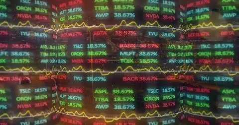 Image of financial data processing over dark background 스톡 사진