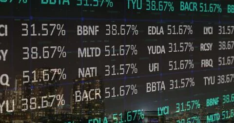Image of financial data processing over dark background Stock Photos