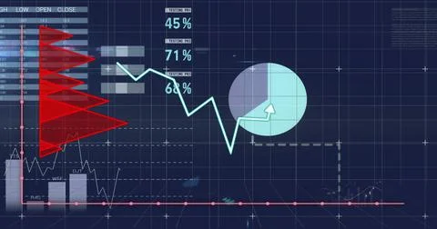 Image of financial data processing over blue background Stock Photos