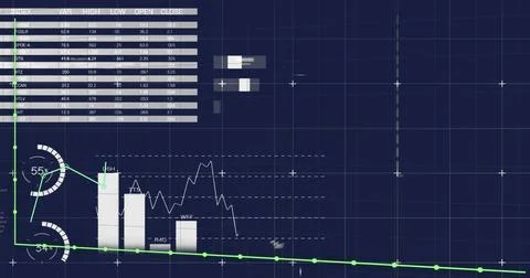 Image of financial data processing over blue background Stock Photos