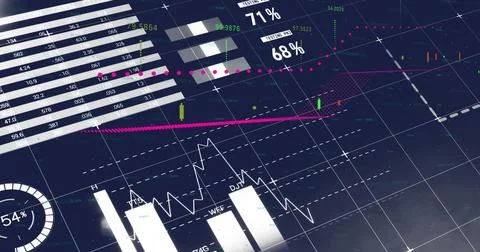 Image of financial data processing over blue background Stock Photos