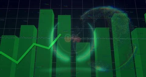 Image of financial data processing over globe Stock Photos