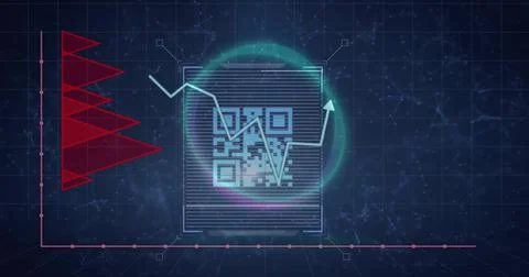 Image of financial data processing over qr code Foto stock