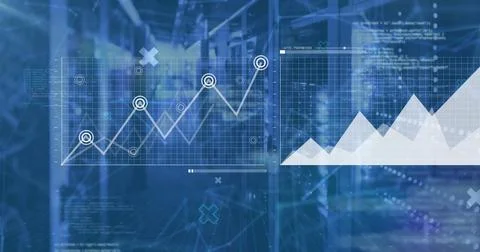 Image of financial data processing over computer severs Stock Photos