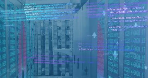 Image of financial data processing over computer severs Foto stock