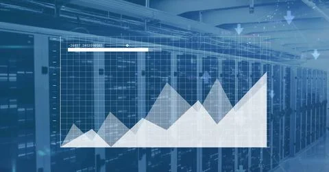 Image of financial data processing over computer severs Foto stock