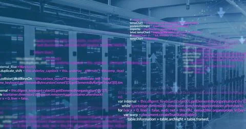 Image of financial data processing over computer severs Stock Photos