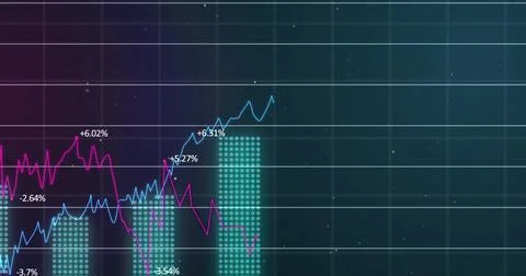 Image of financial data processing over dark background Stock Photos