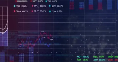 Image of financial data processing over dark background 스톡 사진