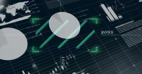 Image of financial data processing over black background Stockfoto's