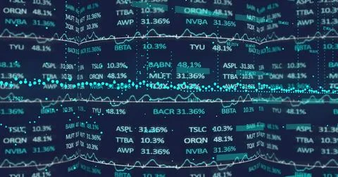 Image of financial data processing over dark background Foto stock