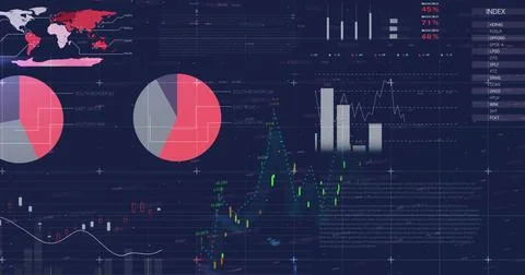 Image of financial data processing over dark background Foto stock
