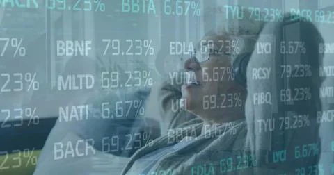 Image of financial data processing over senior caucasian man Stock Photos