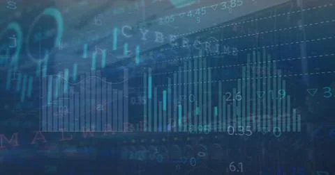 Image of financial data processing over dark background Foto stock