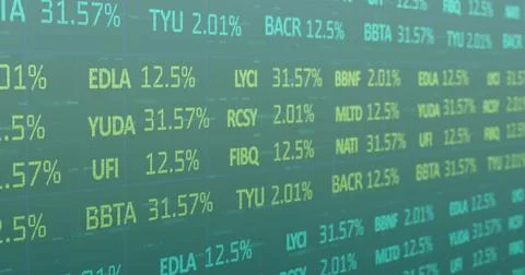 Image of financial data processing over green background Foto stock