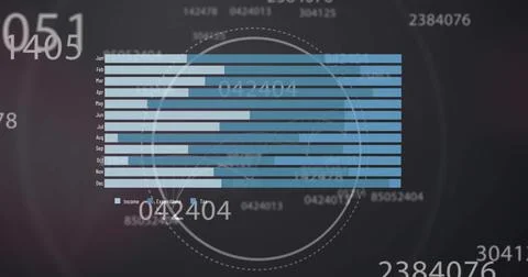 Image of financial data processing over scope scanning on black background Foto stock