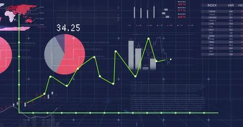 Image of financial data processing over dark background 스톡 사진