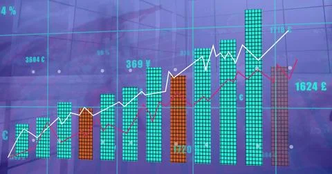 Image of financial data processing over blue background Stock Photos