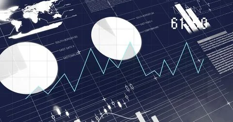 Image of financial data processing over dark background Foto stock
