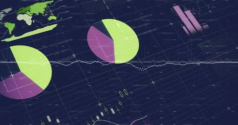 Image of financial data processing over dark background Stock Photos
