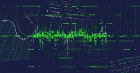 Image of financial data processing over dark background Stock Photos