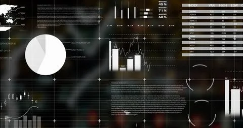 Image of financial data processing over dark background Stock Photos