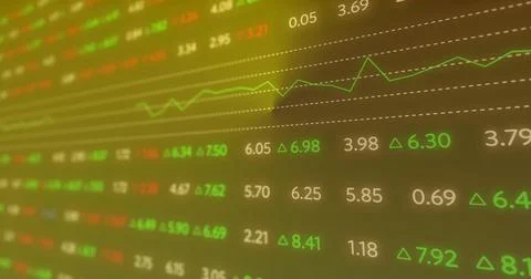 Image of financial data processing over yellow background 스톡 사진