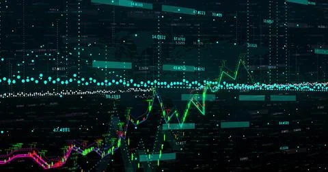 Image of financial data processing over black background 스톡 사진