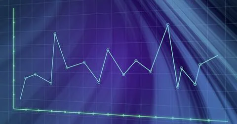 Image of financial data processing over blue background Foto stock