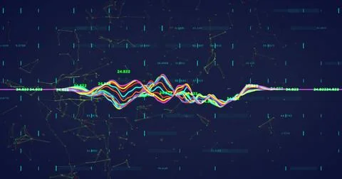Image of financial data processing over network of connections on black Stock Photos
