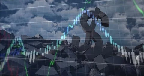 Image of financial data processing over dollar symbol and sky with clouds Stock Photos